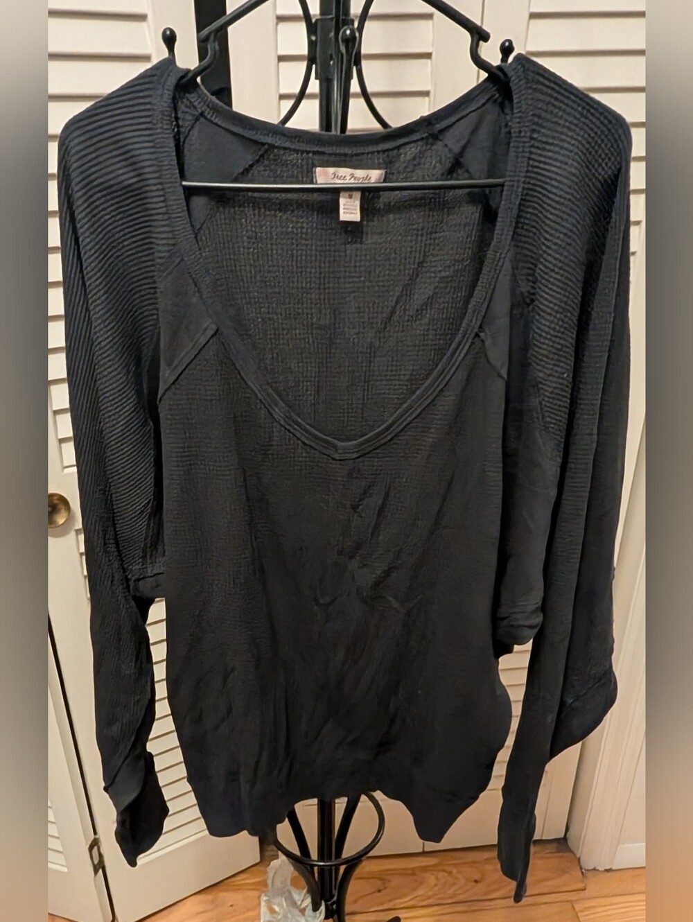 Free People Black Long Sleeve Scoop Neck Top Size Medium